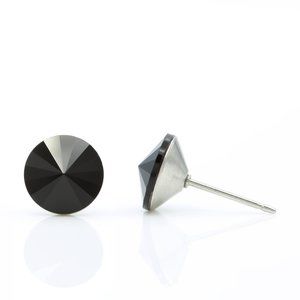 8mm Black Swarovski Studs | Black Crystal Earrings | Dainty Black Earrings